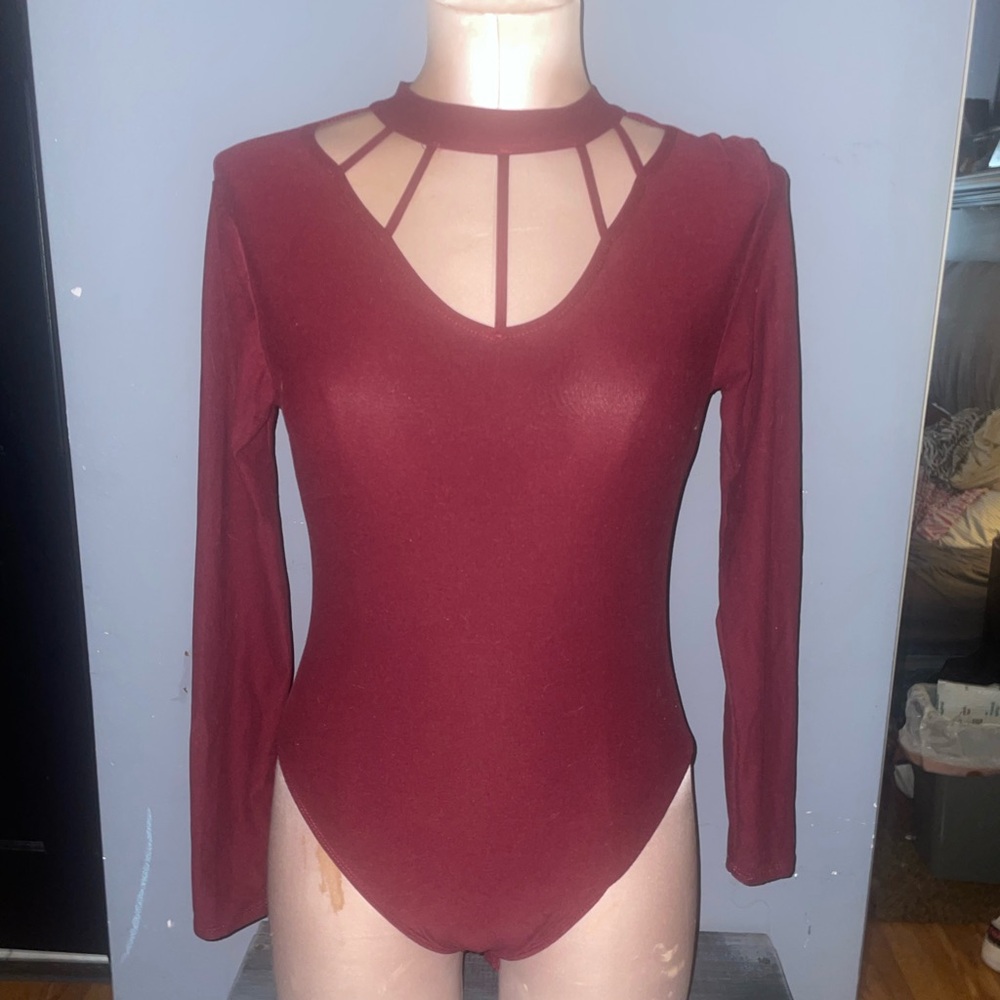 Red Long Sleeve Cut Out Bodysuit